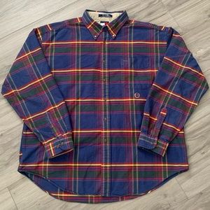 Tommy Hilfiger Classic Navy/Multicolor Plaid Button Up Long Sleeve Shirt